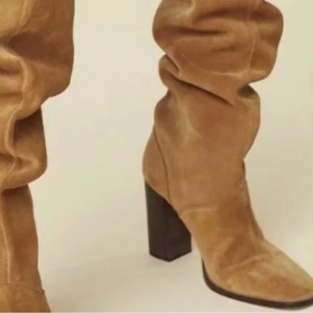 NEW | SPELL Cha Cha Slouch Leather Suede Boots in Tan 39= US 8 - Picture 5 of 13